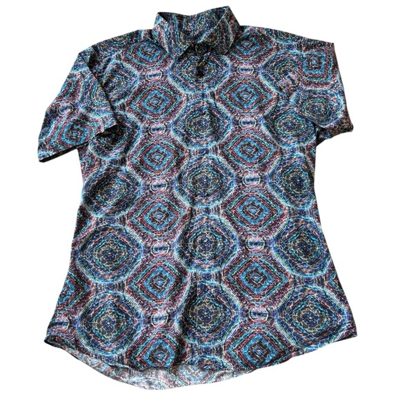 Jared Lang Blue and Red Casual Button Down Shirt - Picture 1 of 7